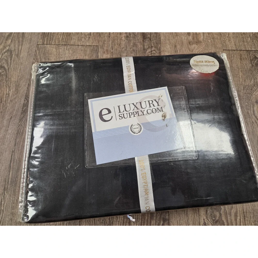 eLuxury 100% Egyptian Cotton Sheet Set 300TC Sateen Weave Black Split King Size